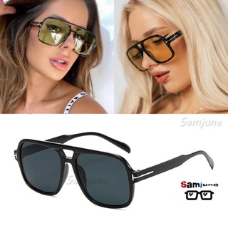 Samjune Thời Trang Màu Vàng Vuông Nữ Kính Mát Retro Đôi Cầu Khung Lớn Kính Chống Nắng Người Phụ Nữ Thời Trang Sang Trọng Thiết Kế Sắc Thái Kính Mắt