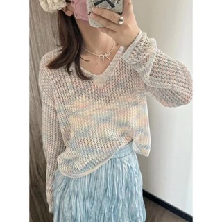 Mùa hè Phong Cách Mới Nữ Lười Phong Cách Rỗng Gradient Dopamine Màu Kem Chống Nắng Rời Ice Silk Top