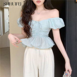 SHIHUIFEI áo trễ vai nữ áo kiểu hàn quốc thông thường thanh lịch dramatic độc đáo WCS2451XAY 23Z240603