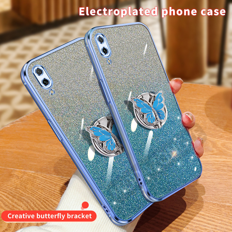 Dành Cho Huawei Y7 Pro 2019 Ốp Lưng Silicon Mềm Sang Trọng Mạ Điện TPU SoftCase DUB-LX2 Vỏ Điện Thoại Ốp Lưng Bảo Vệ Tế Bào Có Chân Đế Bướm Từ Tính