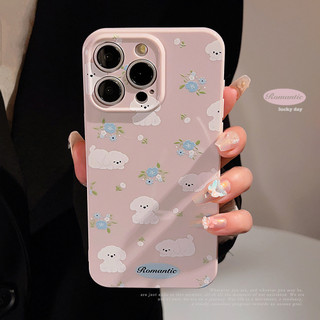 Nhỏ Tươi Hoạt Hình Nhỏ Hoa Xanh Trắng Chó Chống Rơi Vỏ Điện Thoại tpu Cho apple iphone 11 12 13 14 15 pro max plus