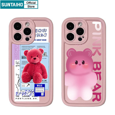 Suntaiho Ngộ nghĩnh Dễ Thương Vỏ Đồ Chơi Màu Hồng Họa Tiết Gấu Ốp Điện Thoại Cho Iphone 15 14 12 13 11 Pro Max IP 7 8 Plus Iphon X Xs XR Xs Max Silicone Mềm Cao Cấp Chống Sốc Ốp Lưng