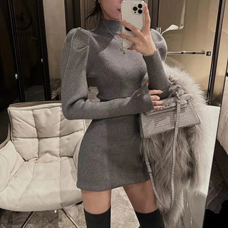 Đầm mini Cổ Cao Màu Trơn Phong Cách Hàn Quốc Thời Trang Cho Nữ fhs