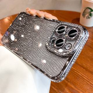 Ốp điện thoại dạng bột lấp lánh họa tiết sóng cho iPhone 11 12 13 14 15 Pro max 15 plus XR XS max 7g / 8g SE Ống kính bảo vệ Camera Vỏ chống sốc Vỏ mềm TPU vỏ bảo vệ điện thoại