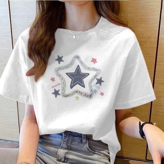 Nữ 100 Cotton Cổ Tròn Trắng Top Mùa Hè Nữ In Hình Áo Thun Nữ Tay Ngắn 2024 Mới Đa Năng Thường Ngày Rời Tay Ngắn Top OLKO