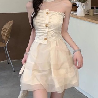 Lelian Thiết Kế Sense Tube Top Váy JMSHOP Đầm Cổ Tích Gạc Hẹp Váy Niche Slimer Nhìn Trà Ngọt Ngào ENUL