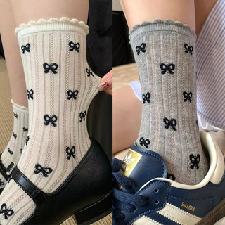 Mùa hè mỏng nơ chấm bi ren giữa bắp tất rỗng phong cách đại học tất cọc
