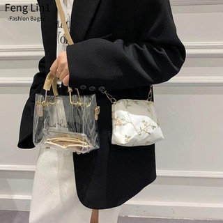 Túi Đeo Vai FENGLIN, Túi Tay Cầm Thạch PVC Trong Suốt 2 in1, Túi Nữ Dung Tích Lớn Thanh Lịch Túi Nữ Cô Gái