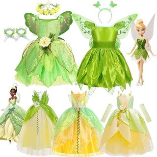  Váy cô tiên xanh Tinkerbell cho bé gái Đầm công chúa Tinker Bell cánh bướm cho bé Halloween 