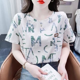 [Hàng có sẵn] Cửa hàng độc quyền tại nhà máy Áo thun trắng in chữ nữ tay ngắn Áo thun thời trang dáng rộng 2024 Phong cách mới Phiên bản Hàn Quốc cổ tròn Tất cả @ -