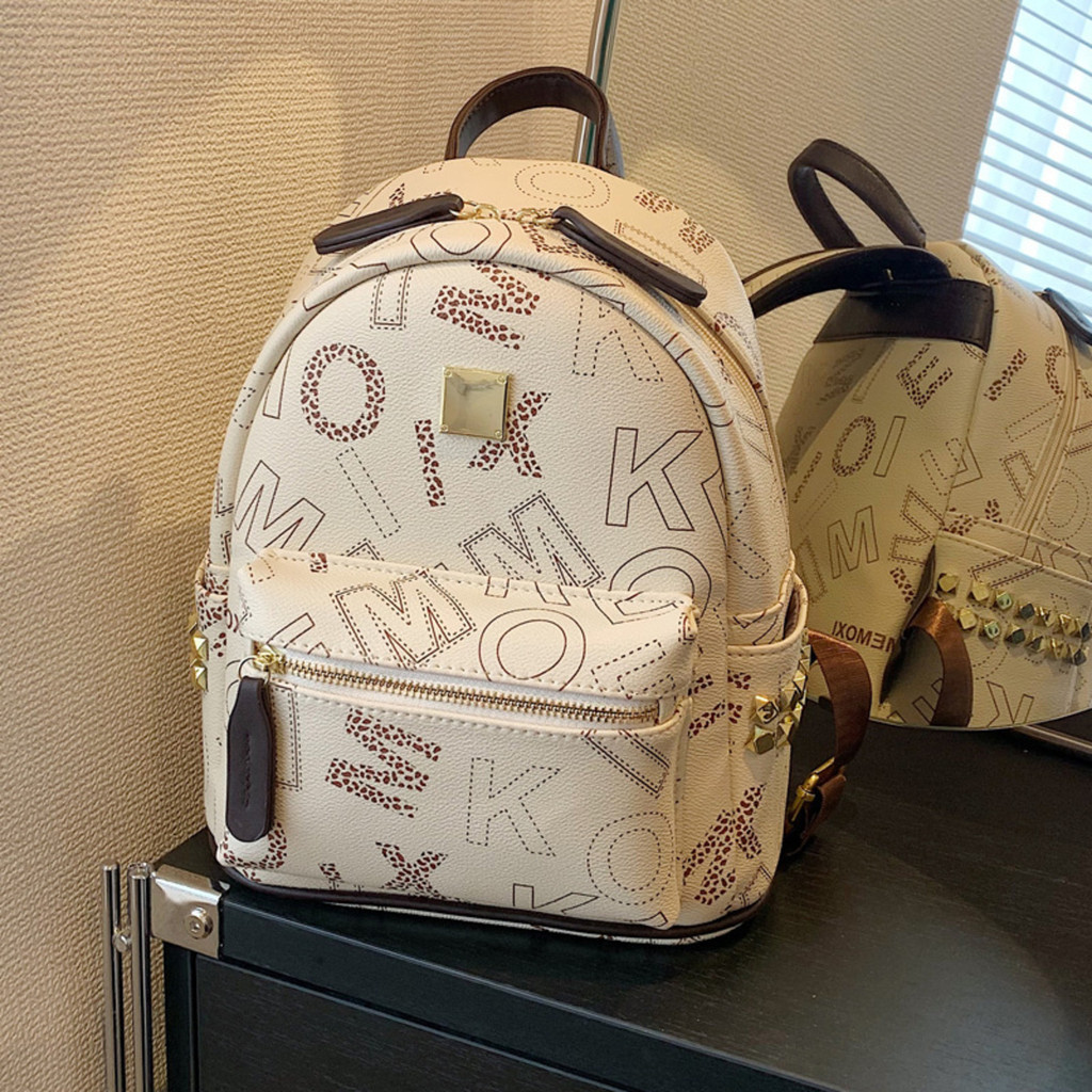 Ba lô đi học, balo đi chơi nam nữ trơn basic sz40 chống thấm da gạo in chữ K329