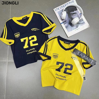 JIONGLI áo phông áo thun nữ croptop baby tee INS Minimalist Korean Vintage WTX2460SJT 27Z240630