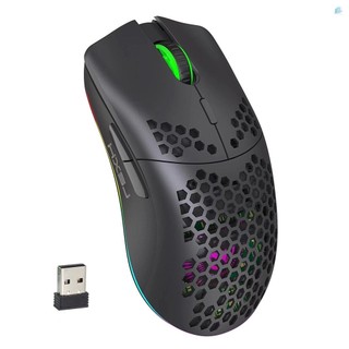 Chuột chơi game không dây HXSJ T66 RGB 2.4G Chuột sạc chiếu sáng RGB với thiết kế công thái học có thể điều chỉnh cho máy tính xách tay để bàn màu đen
