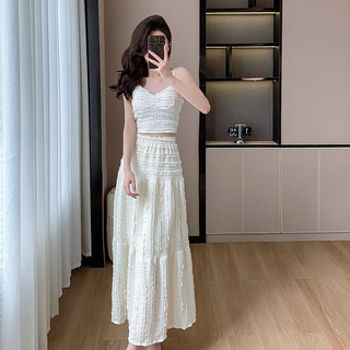 Áo Hai Dây Đệm Ngực Ren Dễ Phối Khí Chất  Mẫu Mới Mùa Hè Váy Cạp Cao Bộ Đồ Kiểu Pháp Nữ