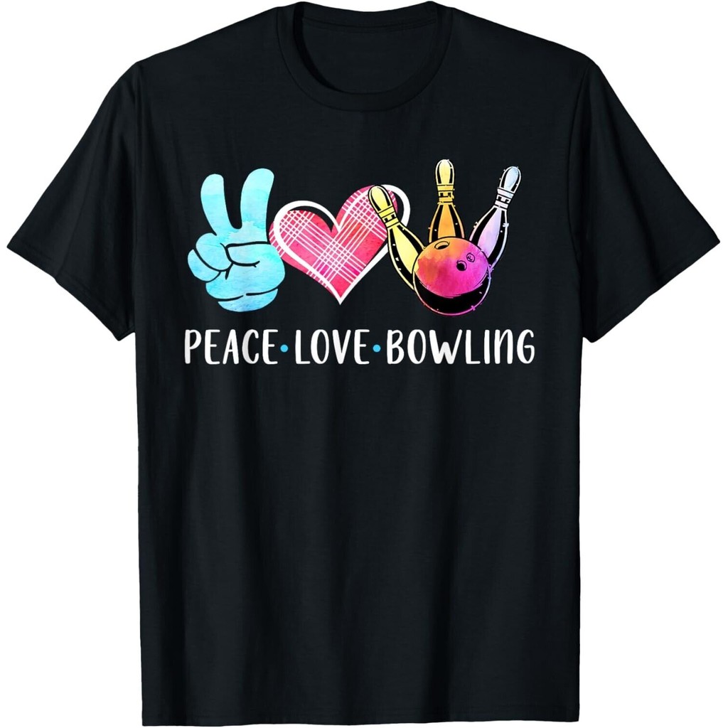 Bowling Lover Bowling Bowling Team Peace Love Bowling Áo thun Bowling