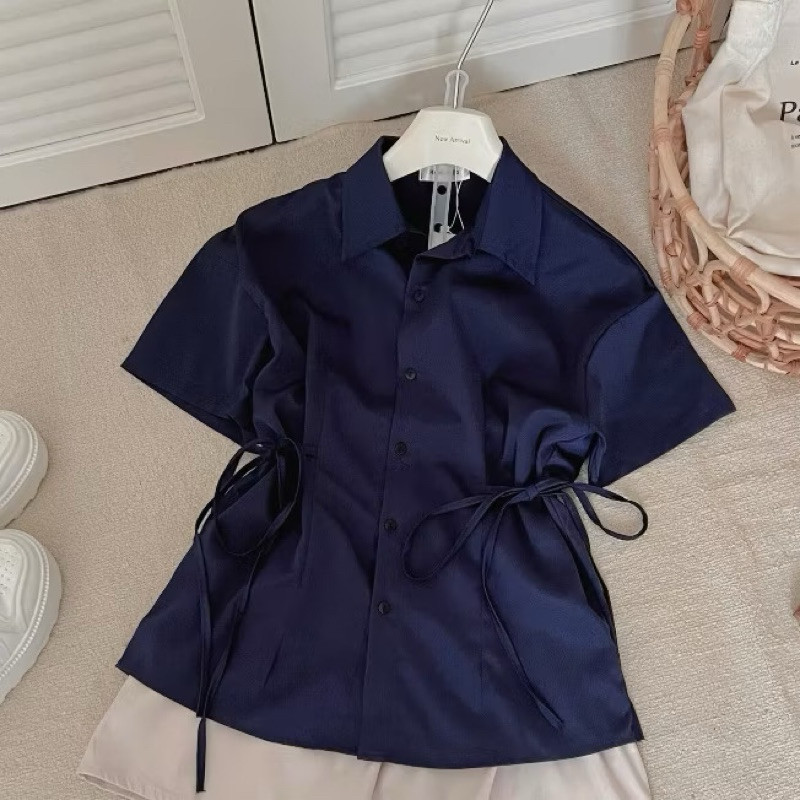 Áo sơ mi đũi chiết eo nơ kiểu tiểu thư công sở xinh xắn | BigBuy360 - bigbuy360.vn