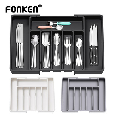 Fonken Có Thể Điều Chỉnh Flatware Ngăn Kéo Tổ Chức Với Bộ Chia Khay Dụng Cụ Mở Rộng Khay Dao Kéo Khay Cho Thìa Nĩa Dao