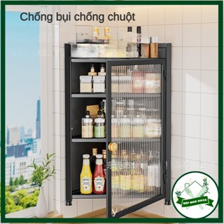 (SẴN) Tủ đựng gia vị để góc hình tam giác treo tường Thép carbon chống gỉ có cánh chống bụi