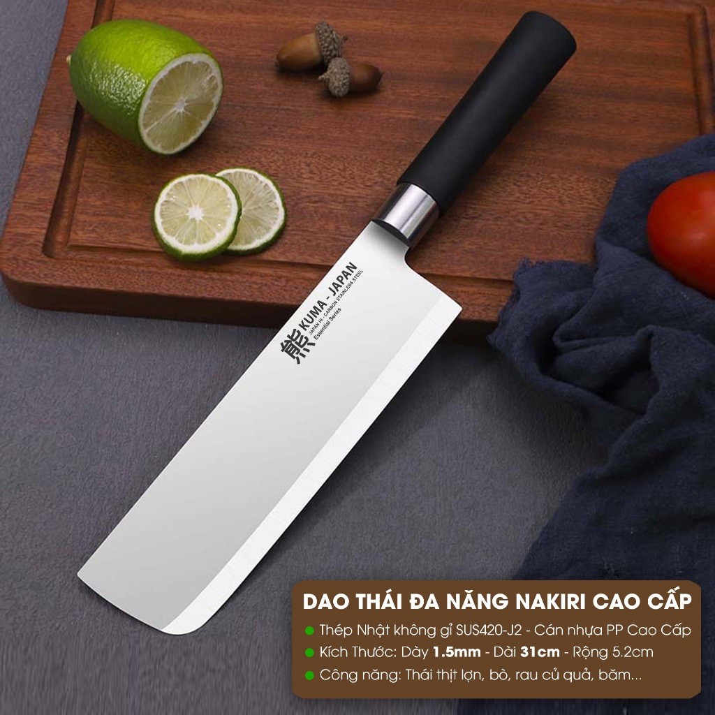 Dao thái thịt đa năng Nakiri Thép Nhật không gỉ - Dao bếp KUMA Cao Cấp