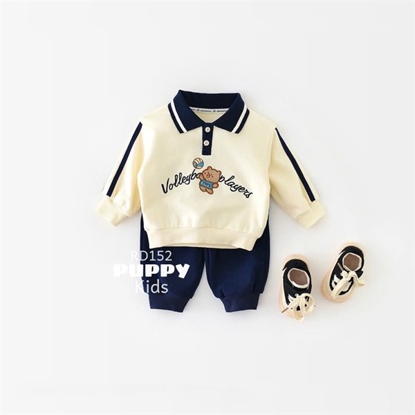 (RD152) (7-12kg) Quần áo trẻ em - Bộ quần áo Gấu nâu bóng chuyền (Puppy Kids)