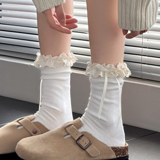 Tất nơ ren ruy băng cho phụ nữ Tất Lolita giữa bắp chân ngọt ngào JK