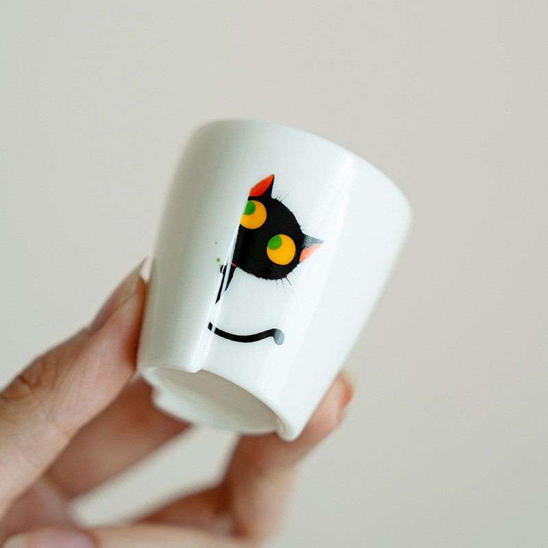 Dehua Trắng Sứ Lanolin Ngọc Hoạt Hình Mèo Trà Cốc Trà Nhỏ Cốc Trà Phong Cách Dễ Thương Master Cup Gi