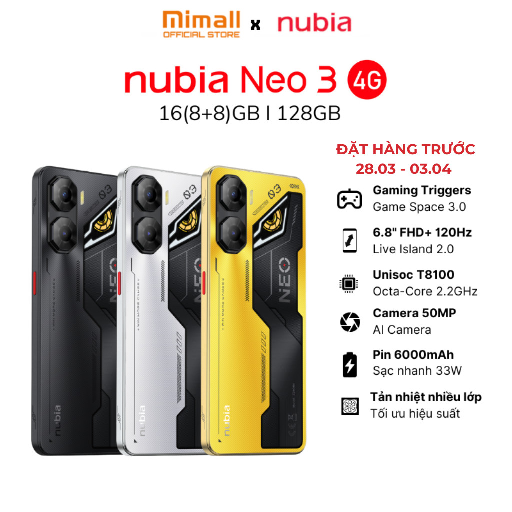 [SIÊU PHẨM MỚI] Điện thoại Gaming Nubia Neo 3 4G 16(8+8)GB/128GB I Trigger Gaming I 6.8"120Hz - Hàng
