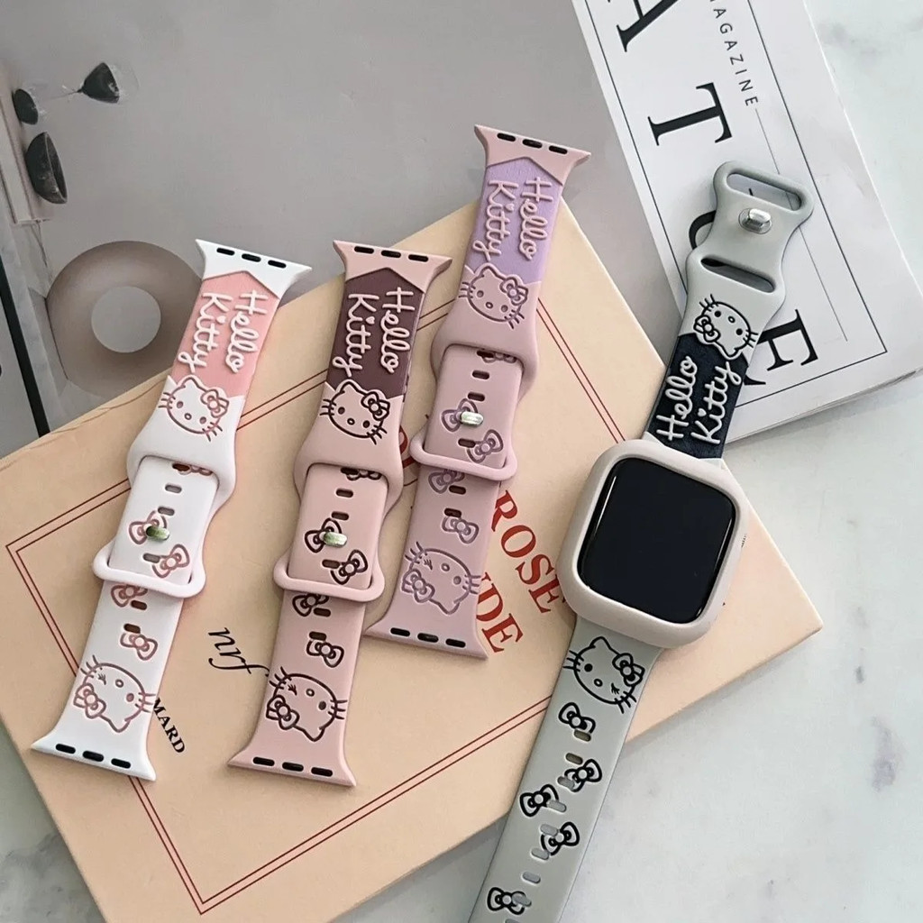 Dây đeo đồng hồ Hello Kitty A-pple Cao su silicon mềm mại thoải mái Thích hợp cho IWatch11 10 9 8 7 