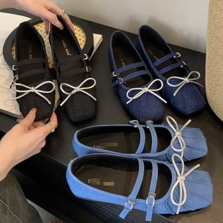 Nơ giày đế bằng nữ denim giày lười đế mềm giày nữ sinh viên