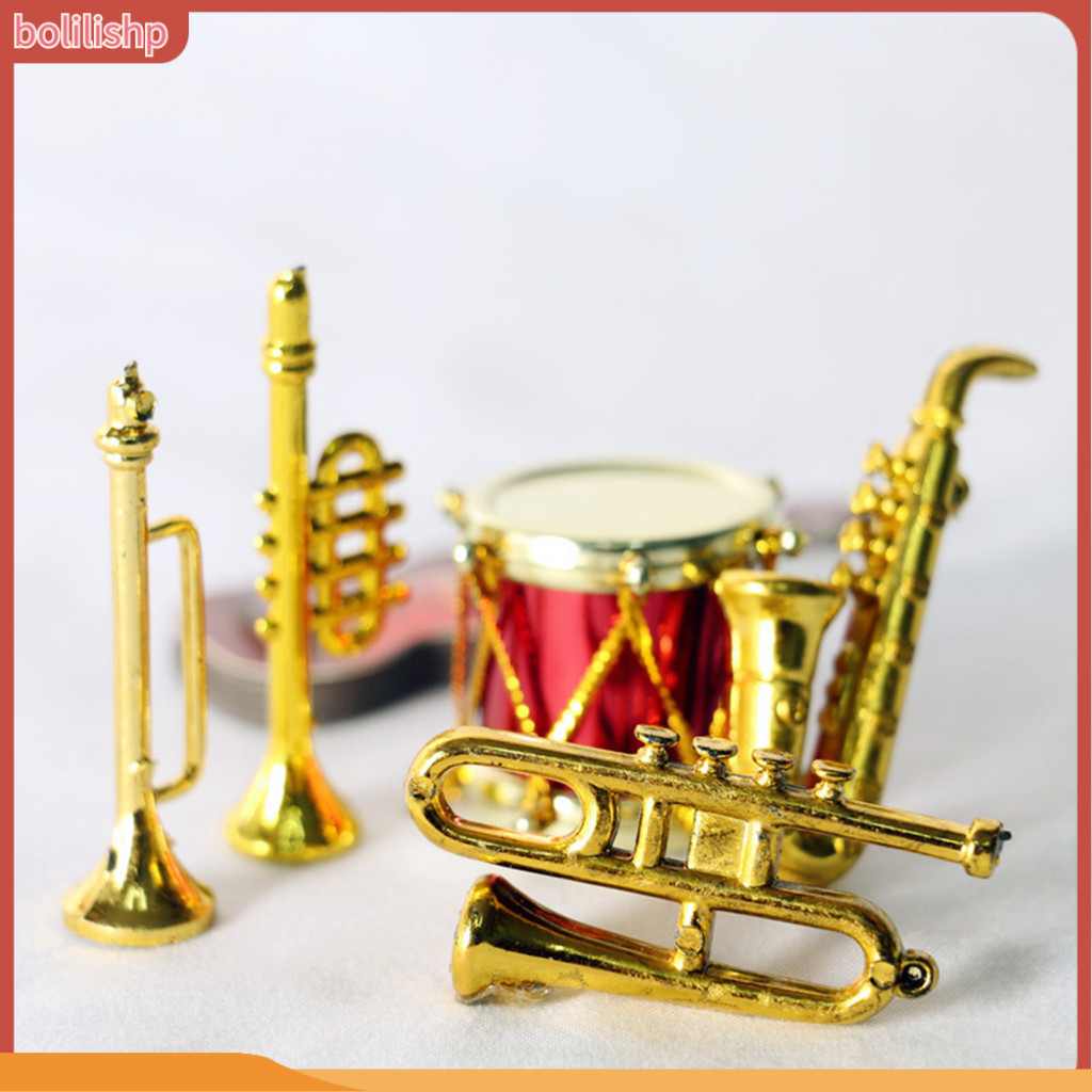 {Bolilishp} Phụ kiện cảnh mô phỏng nhạc cụ Mini Trống nhựa Ống nhạc Saxophone Đồ chơi mô hình cho nhà búp bê