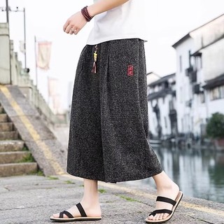 Quần nam vải lanh phong cách Trung Quốc, giản dị và rộng rãi vào mùa hè, quần crop, cotton và vải lanh, và quần crop Harlen, hợp thời trang