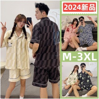 Bộ đồ ngủ nam nữ cặp đôi bộ đồ ngủ cotton mùa hè tay ngắn rời đồ ngủ người phụ nữ cardigan mỏng loungewear m-3xl