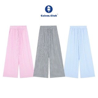 Calem Club - Quần dài Kẻ Sọc ống rộng lưng chun nam nữ loacl brand dây rút vải kate form suông unisex