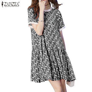 Zanzea Nữ Vintage Thời Trang Đảng Tay Ngắn In Hình Ruffle Hem Váy