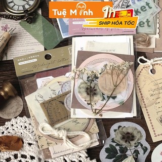 Bộ 30 nhãn tag kèm hoa khô/ dây gai vintage, sticker làm bullet journal, trang trí handmade STI30
