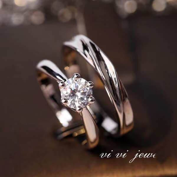 Nhẫn bạc Nhẫn đôi Nhẫn đôi: Một đôi nhẫn, chống thật và giả, nhẫn kim cương, miệng sống, cầu hôn có thể điều chỉnh, đạo cụ lễ cưới