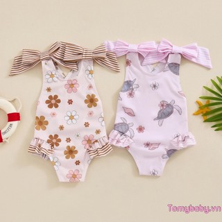 Đồ bơi bé gái Mùa hè in hoa / rùa không tay Ruffle Đồ bơi một mảnh dành cho trẻ mới biết đi Bộ đồ tắm