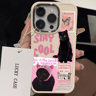 Ốp điện thoại họa tiết mèo đen Kabi sáng tạo Tương thích cho IPhone 15 14 13 12 11 Pro Max Xr X Xs Max 7 8 SE 2020 Vỏ bảo vệ ống kính kim loại Vỏ silicon mềm chống sốc