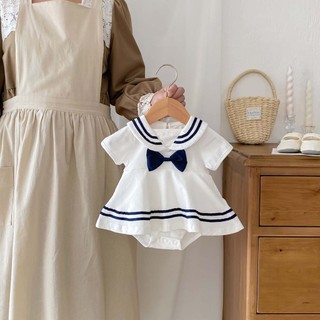 2024 Phong Cách Mới Bé Gái Jumpsuit ins Bé Mùa Hè Preppy Phong Cách Ve Áo Romper Phong Cách Phương Tây Sơ Sinh Trọn Tháng Tuổi Ảnh Bé Gái Áo Liền Quần Đầm