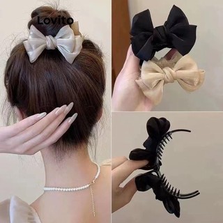 Kẹp tóc nơ Lovito màu trơn thường ngày cho nữ LFA08687 (Màu đỏ/ sâm panh/ đen)