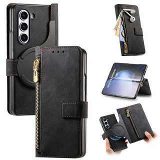 Dành Cho Samsung Galaxy Z Fold 6 / 5 / 4 Ốp Lưng ELVEV Chống Rơi Vintage Da PU Flip Kisckatland Ví Điện Thoại Có Dây Kéo