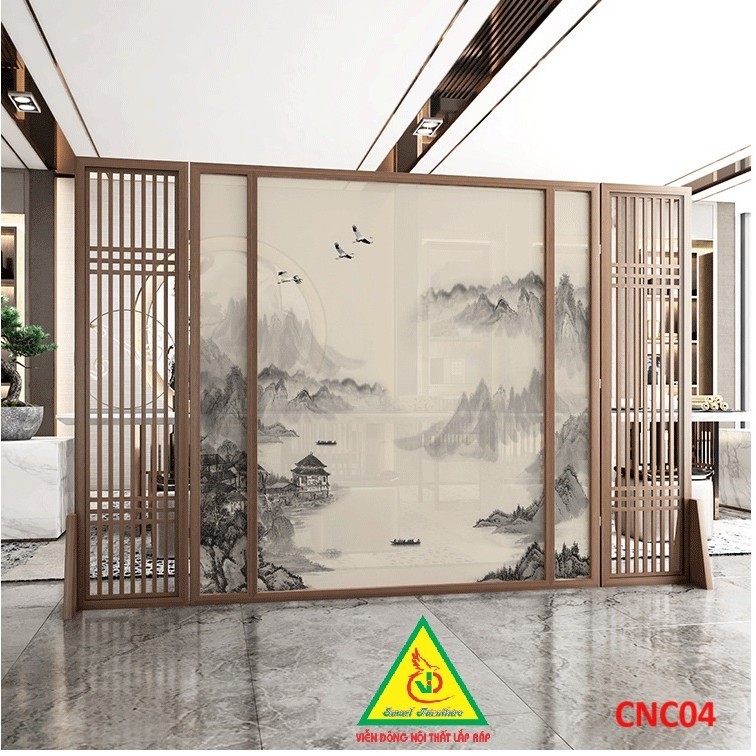 Bình phong gỗ khung tranh cắt CNC cho phòng khách, nhà bếp, nhà hàng, spa CNC04 -VĐ Smart Furrniture
