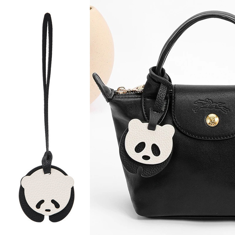 Evertoner Phụ Kiện Da PU Cho Longchamp: Móc Khóa Gấu Trúc Dễ Thương, Trang Trí Túi Xách
