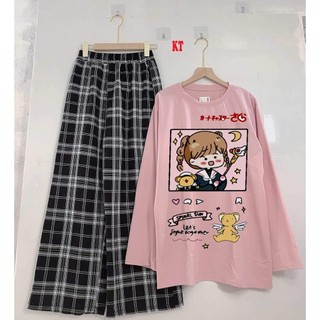 Sét bộ áo nam nữ quần kẻ Unisex Full Form to, rộng rãi, thoải mái, NHIỀU MẪU HOT, đồ bộ hoạt hình Freesize DVGIT