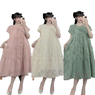 Váy bầu suông MAMADRESS đầm bầu CHẤT VOAN KẺ BÔNG HAI LỚP mềm mại mặc đi chơi đi tiệc sang chảnh V226