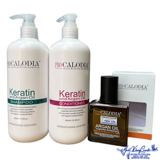 Gội xả và tinh dầu dưỡng tóc Keratin Pro Calodia 500mlx2/55ml - MK