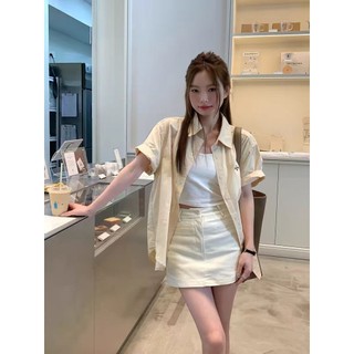 Yuewen Hồng Kông Nhật Bản Áo Sơ Mi Tay Ngắn Nữ Mùa Hè Thêu Rời Áo Sơ Mi Hàn Quốc