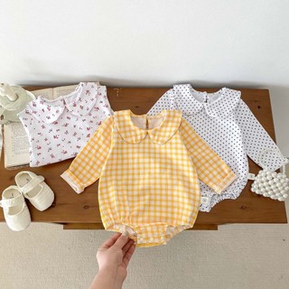 2024 Phong Cách Mới Cho Bé Onesie ins Mùa Xuân Bé Búp Bê Cổ Ve Áo Onesie Romper Sơ Sinh Nhỏ Tươi Bé Gái Mùa Thu Onesie