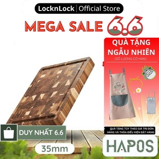 Thớt chặt gỗ tràm LocknLock làm bếp tự nhiên Teak Acacia CKD076 dày 35mm độ bền cao, chống ẩm Có rãnh chống tràn - HAPOS