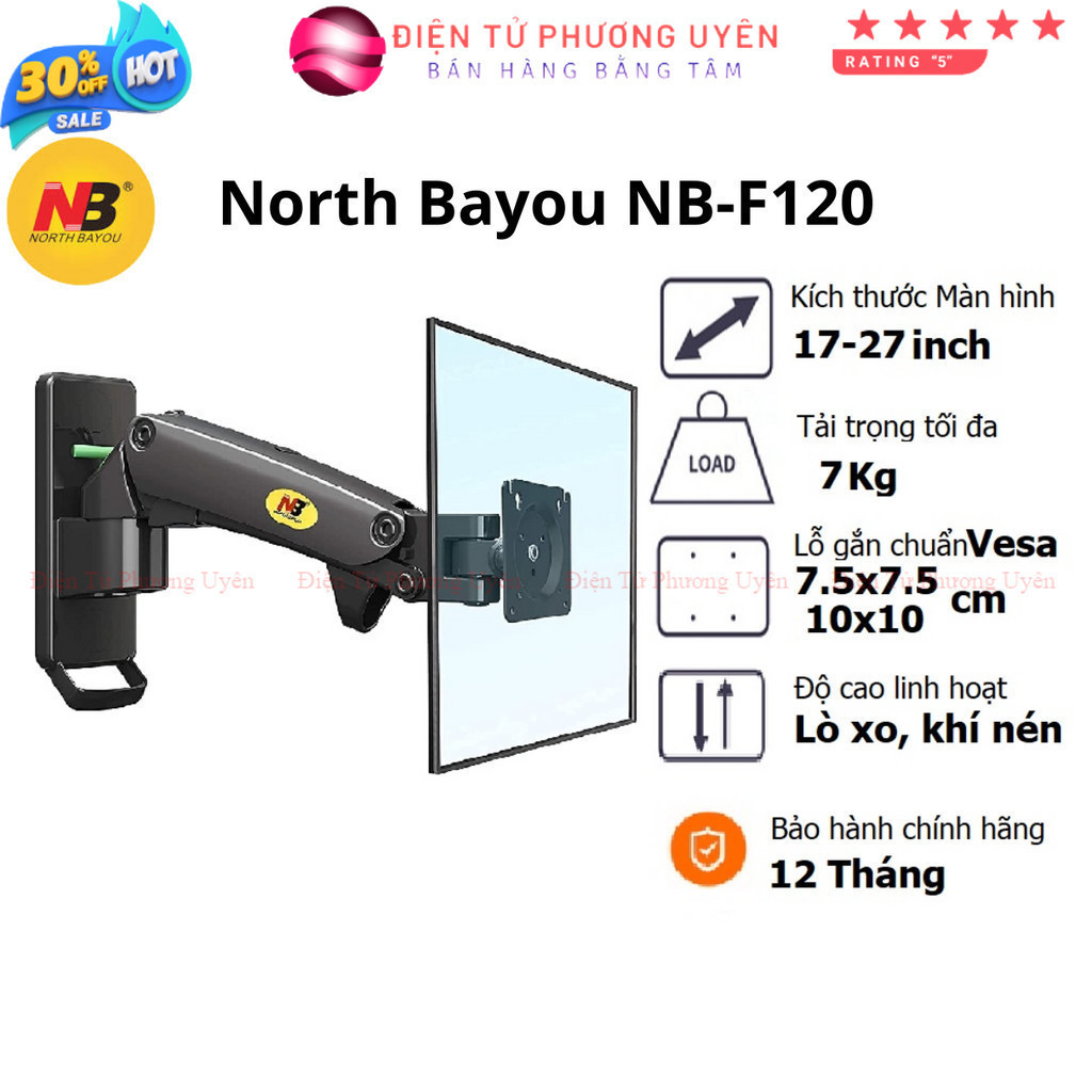 SKU272 - Arm màn hình máy tính gắn tường NB-F120, F150, F425, giá treo màn hình 17-32 inch, 360 độ.